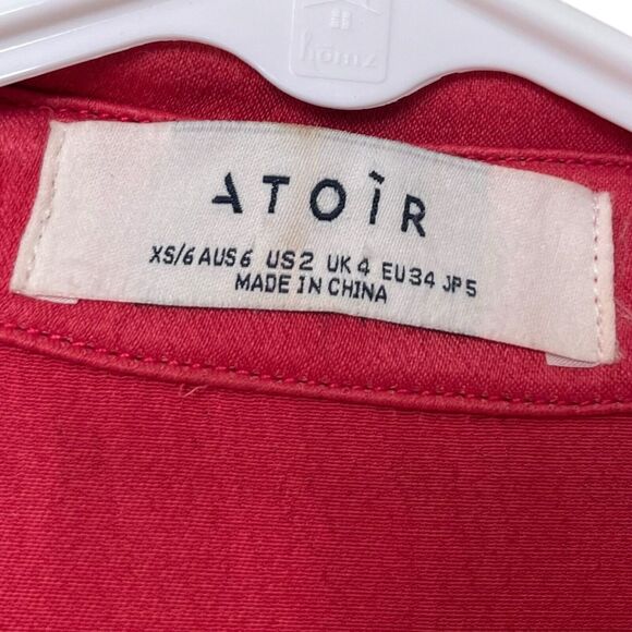 Atoir Satin Button Down Blouse Red Long Sleeve Women’s Size XS - Picture 6 of 7